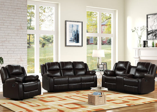 3pcs Carter Brown Espresso Leather Gel Reclining Sofa Set