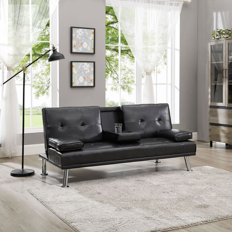 Futon with drop Down Cup Holder (Multiple Color & Material)