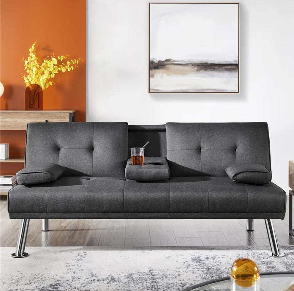 Futon with drop Down Cup Holder (Multiple Color & Material)