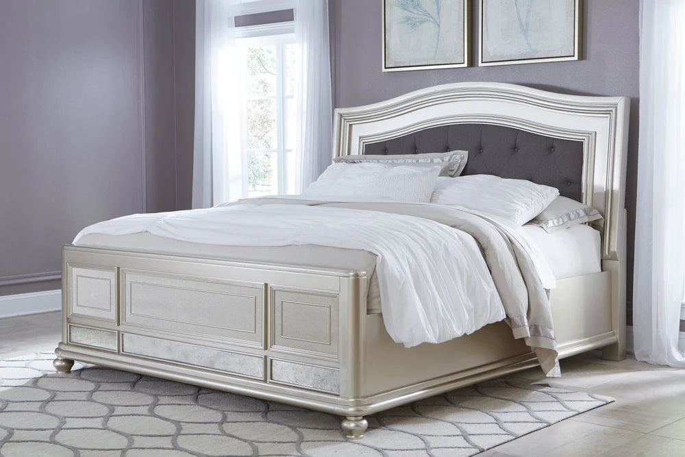 Coralayne Silver King Panel Bed Frame