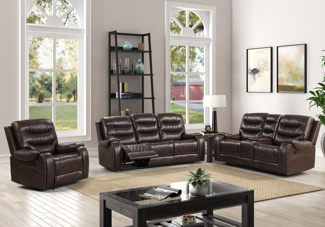 3pcs Ashley Brown Leather Gel Reclining Sofa Set