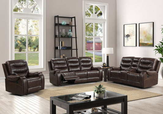 3pcs Ashley Brown Leather Gel Reclining Sofa Set