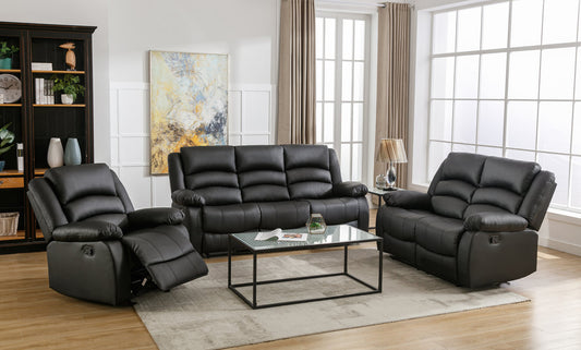 3pcs Black PU Leather Reclining Sofa Set