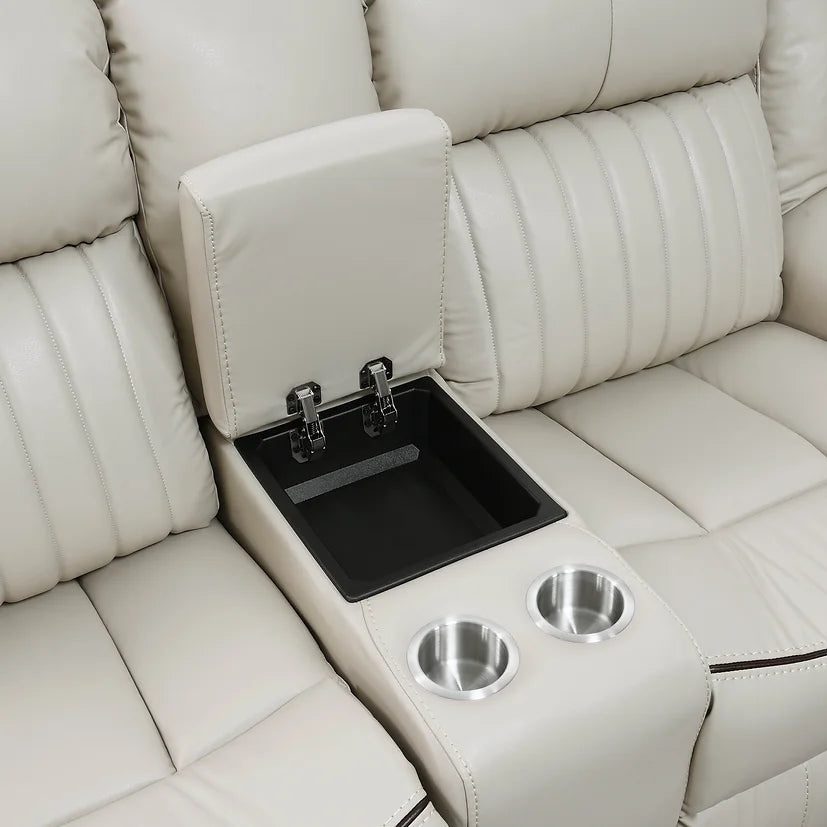 3pcs Lavon Cream Leather Gel Reclining Sofa Set