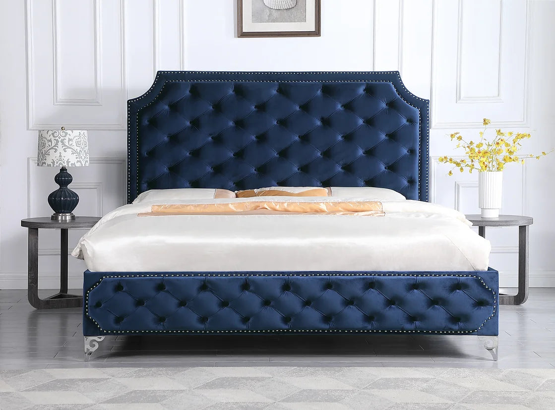 Leilah Blue Velvet Tufted Platform Bed Frame