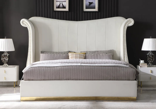 Luna Ivory Velvet Metal Trim Platform Bed Frame