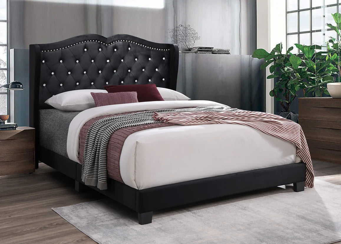 Elena Black Diamond Velvet Platform Bed Frame