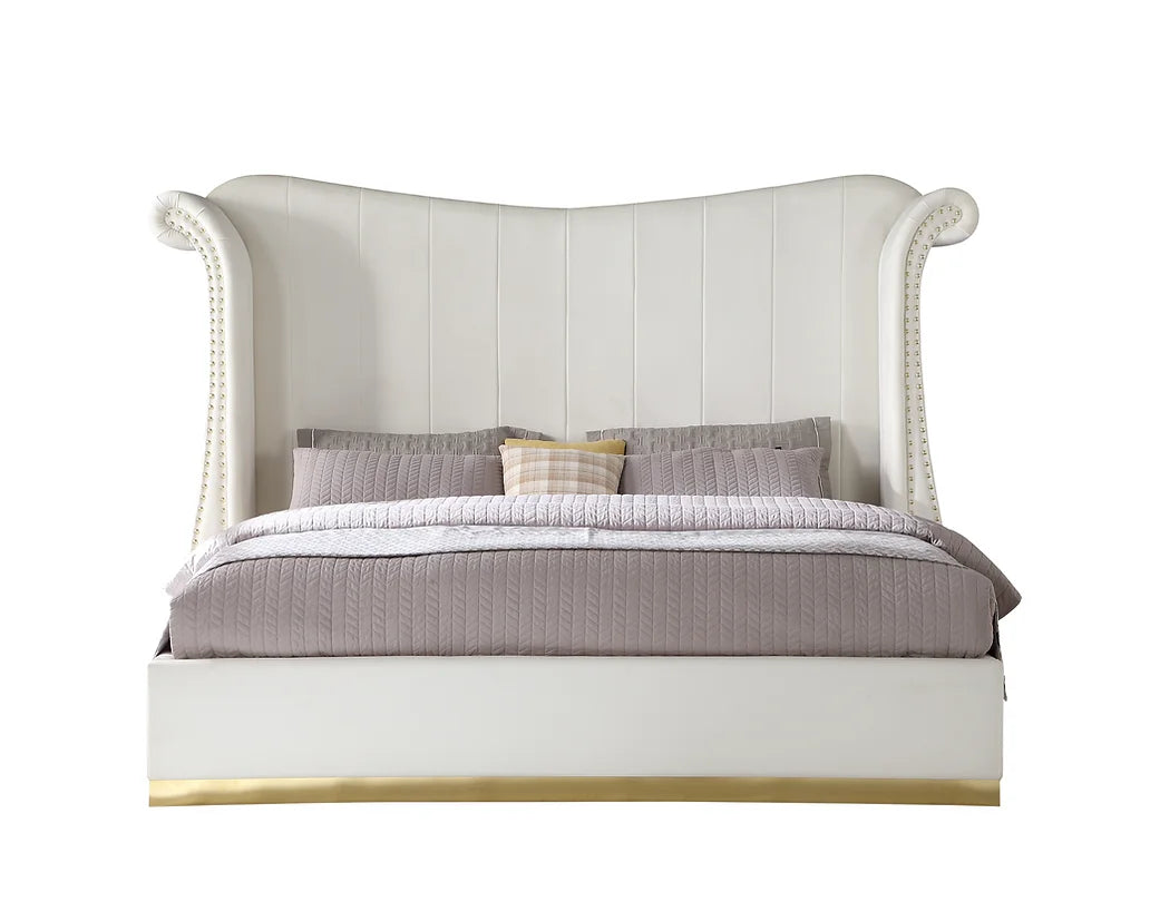 Luna Ivory Velvet Metal Trim Platform Bed Frame