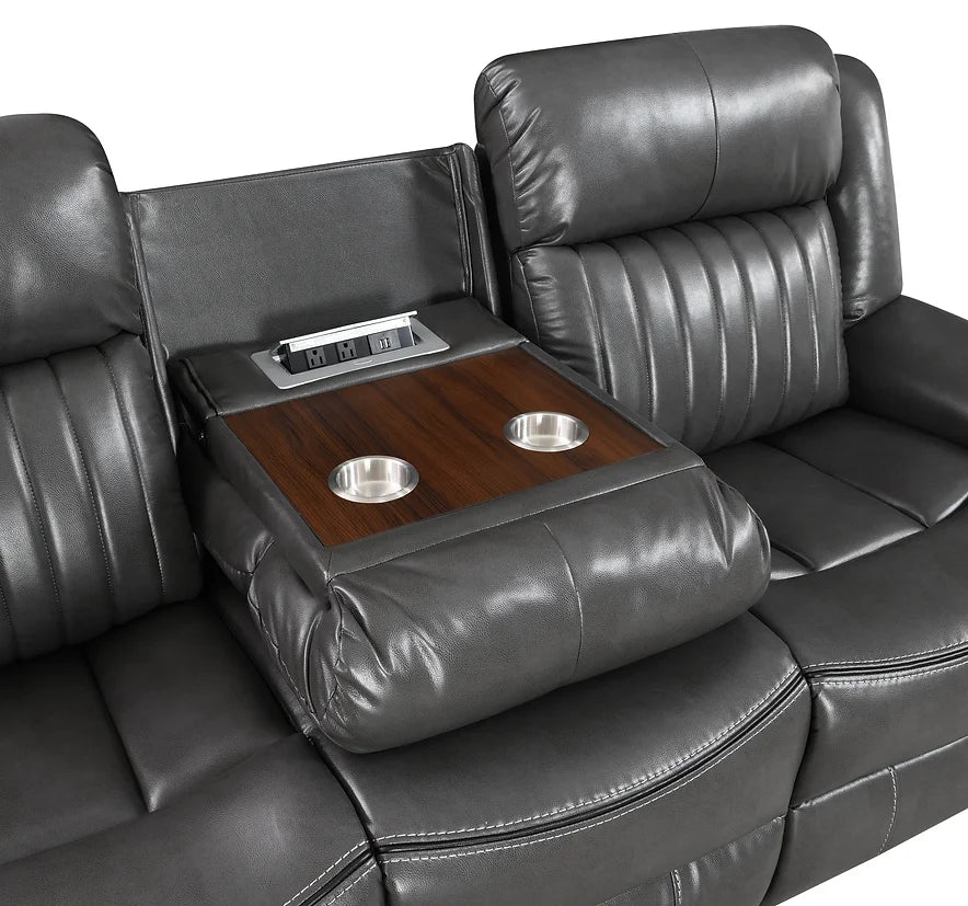 3pcs Lavon Grey Leather Gel Reclining Sofa Set