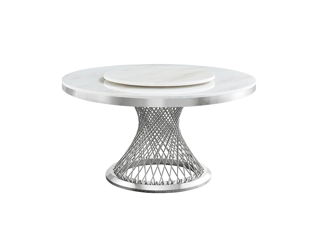 7pcs Round Faux Marble Table & Grey Tufted Velvet Dining Set