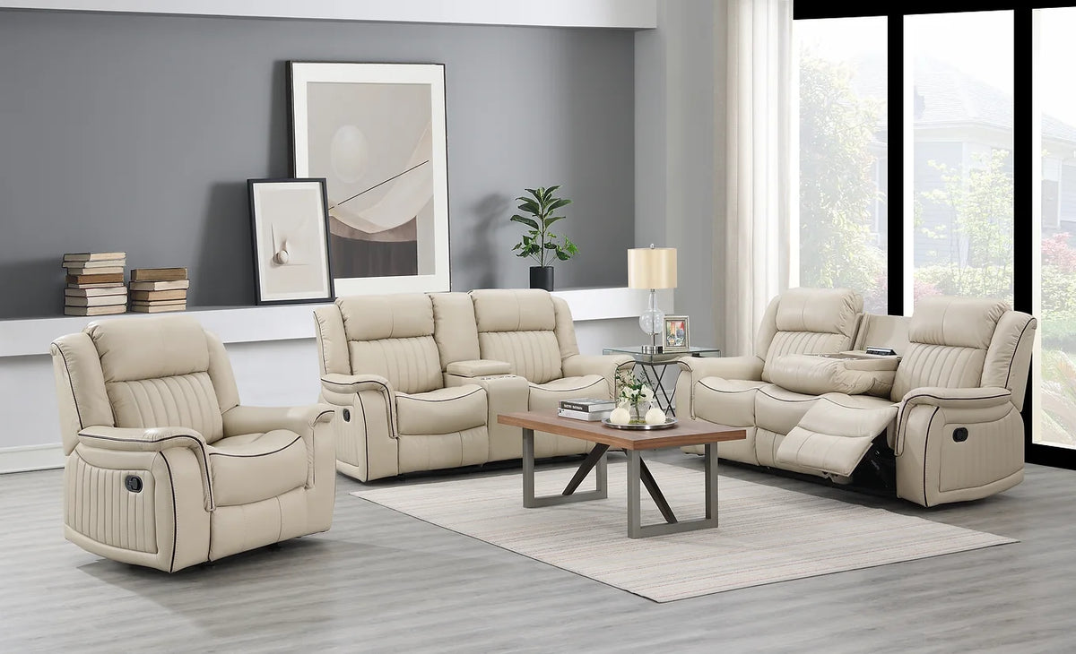 3pcs Lavon Cream Leather Gel Reclining Sofa Set