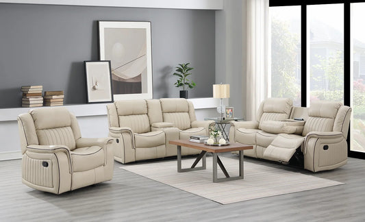 3pcs Lavon Cream Leather Gel Reclining Sofa Set