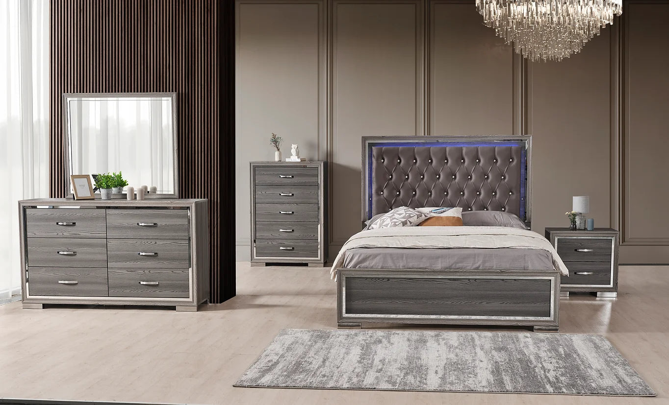 5pcs Velvet & Wood Bedroom Set (Multiple Sizes & Color)