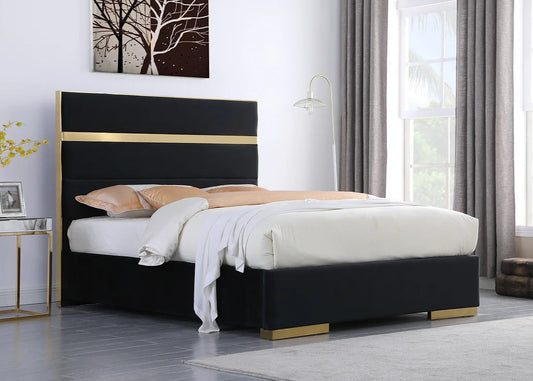 Cartier Black & Gold Velvet Platform Bed Frame