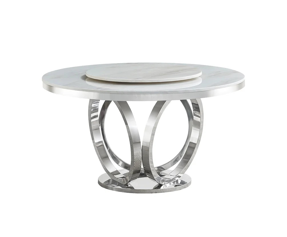 5pcs or 7pcs Round Faux Marble Table Top with Grey Leather Dining Set
