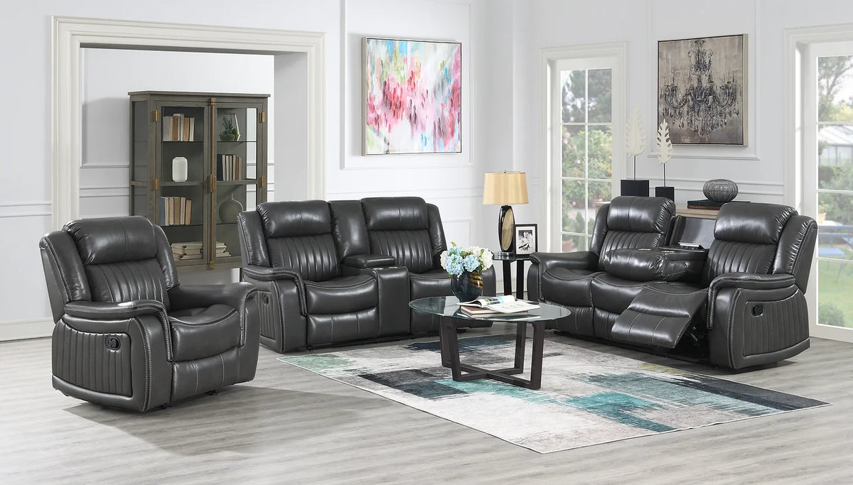 3pcs Lavon Grey Leather Gel Reclining Sofa Set