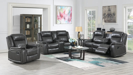 3pcs Lavon Grey Leather Gel Reclining Sofa Set