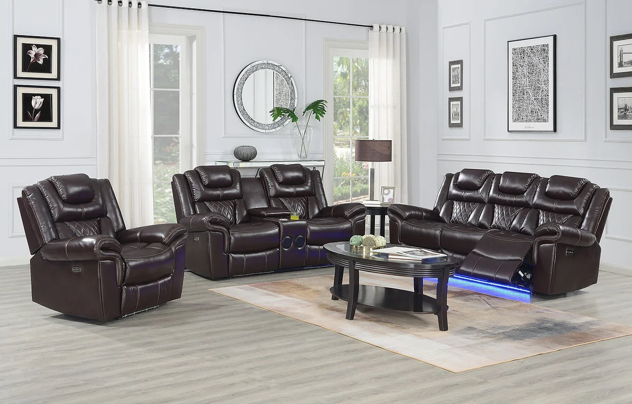3pcs Party Time Brown Leather Gel Power Reclining Sofa Set