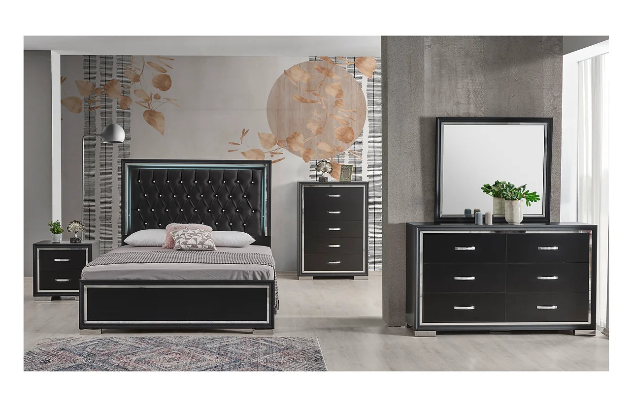 5pcs Velvet & Wood Bedroom Set (Multiple Sizes & Color)