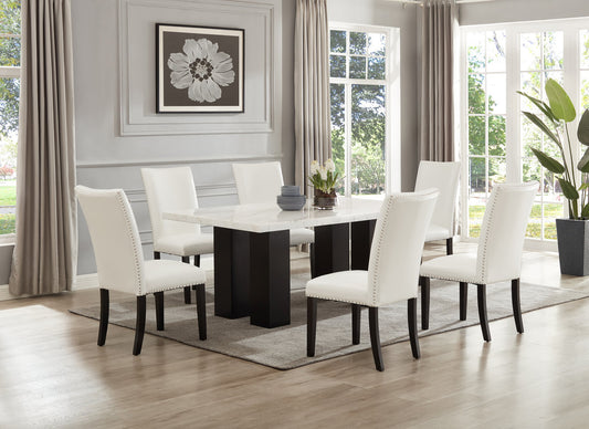 7pcs Rectangular Genuine Marble Table Top with Velvet Chairs Dining Set