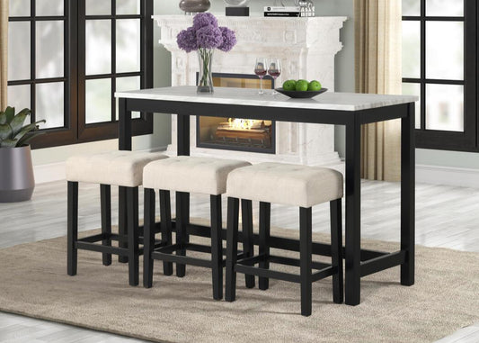 4pcs Gloria Beige with Marble Pub Table Dining Set