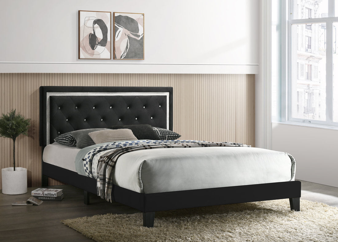 Passion Black Diamond Velvet Platform Bed Frame