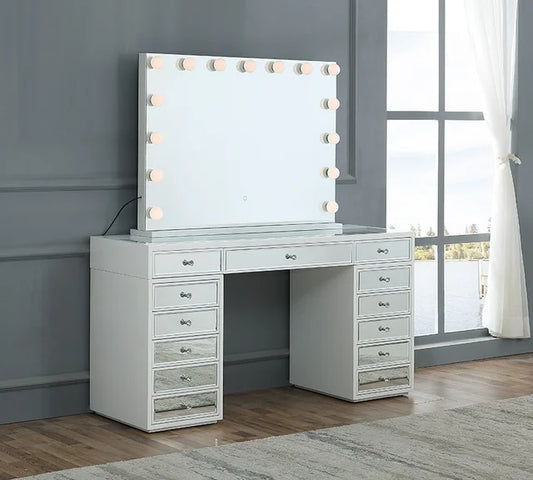 White & Glass Mirror Vanity