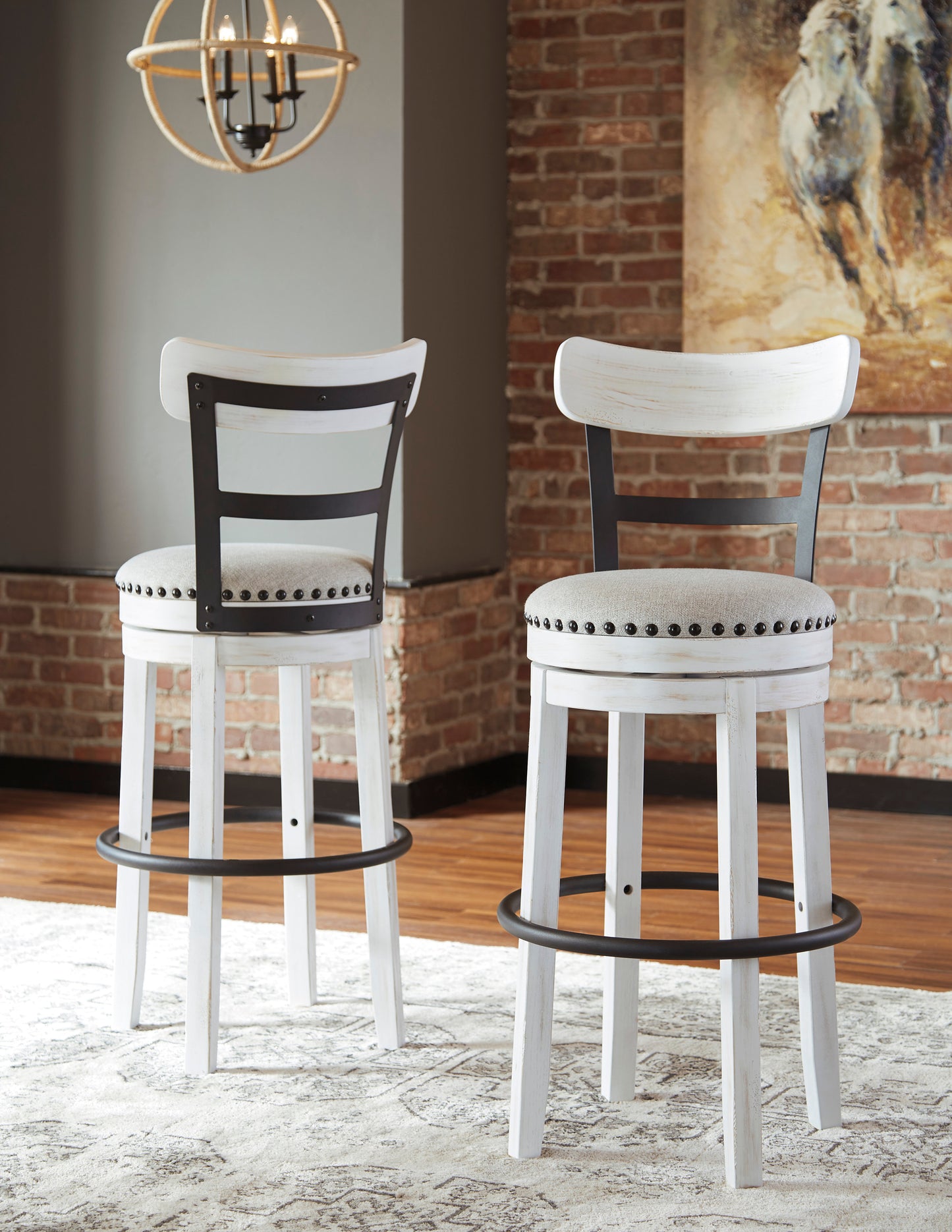 White Wood Finish Swivel Barstool