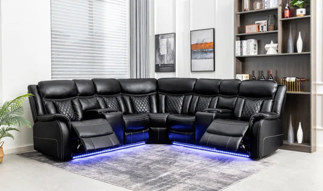 Batman Black Leather Gel Power Reclining Sectional