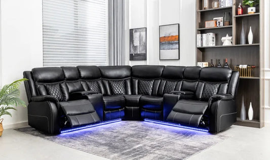 Batman Black Leather Gel Power Reclining Sectional