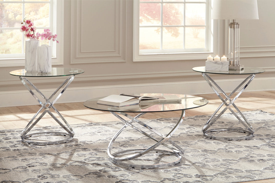 Glass Chrome Finish Occasional Table Set