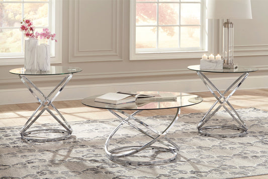 Glass Chrome Finish Occasional Table Set