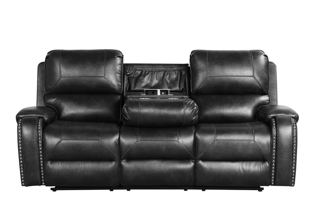 3pcs Titan Black Leather Gel Reclining Sofa Set