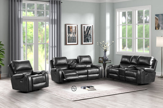 3pcs Titan Black Leather Gel Reclining Sofa Set