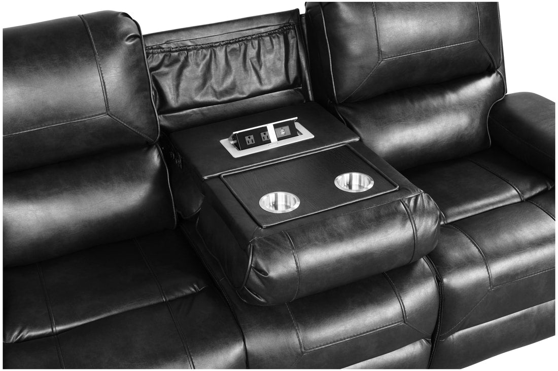 3pcs Titan Black Leather Gel Reclining Sofa Set
