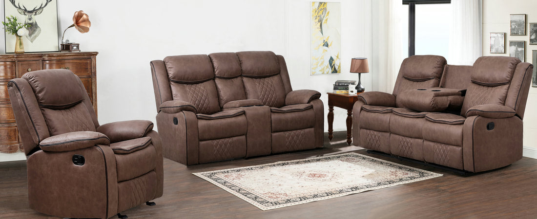 3pcs Weston Brown Palomino Fabric Reclining Sofa Set