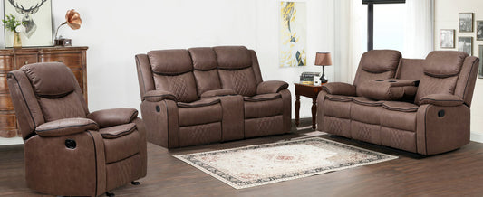 3pcs Weston Brown Palomino Fabric Reclining Sofa Set