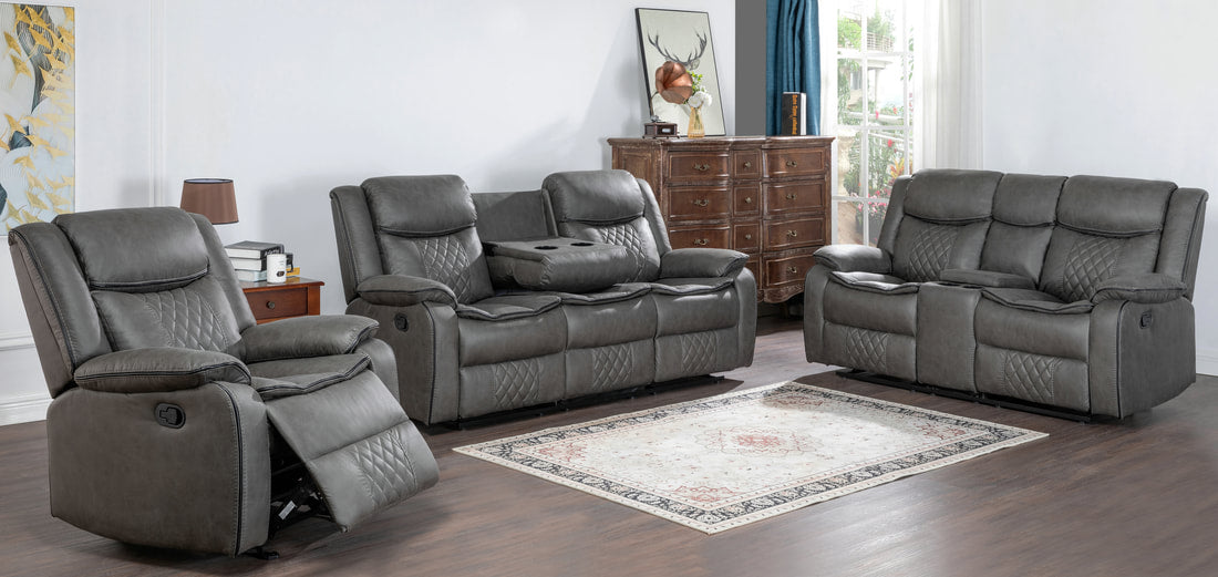 3pcs Weston Grey Palomino Fabric Reclining Sofa Set