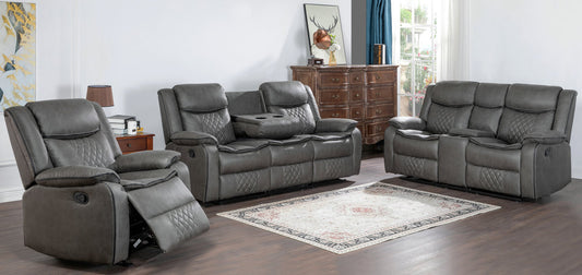3pcs Weston Grey Palomino Fabric Reclining Sofa Set